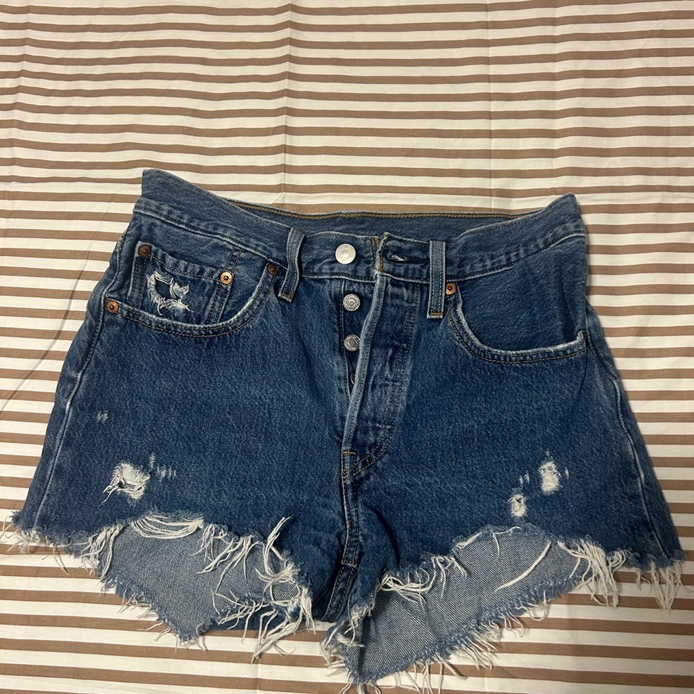 Levi's Blue Distressed Jean Shorts